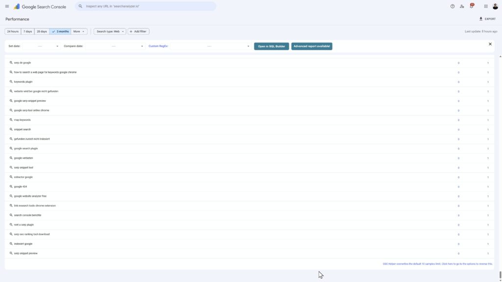 Overwrite the 10 rows limit of Google Search Console