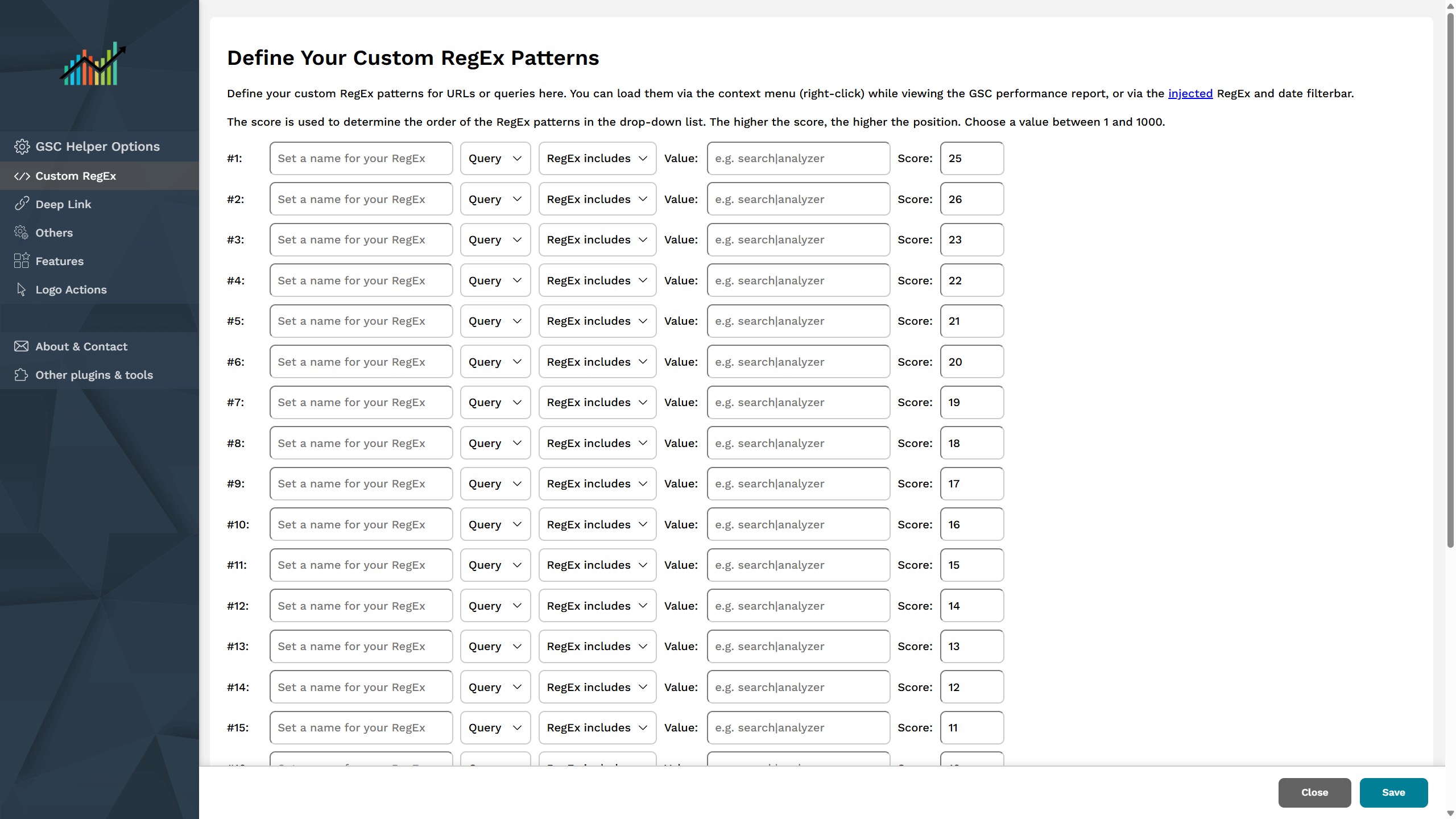 You can now add up to 25 custom RegEx filters and change their sorting